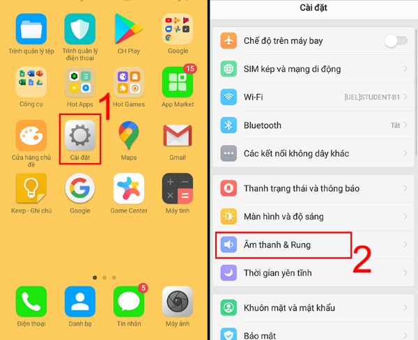 Chọn Âm thanh & Rung