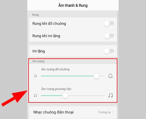 Kiểm tra các mục Âm lượng đổ chuông và Âm lượng phương tiện