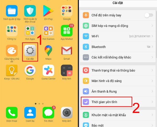 Chọn mục Thời gian yên tĩnh
