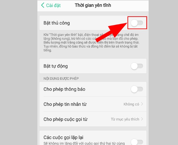 Tắt mục Bật thủ công