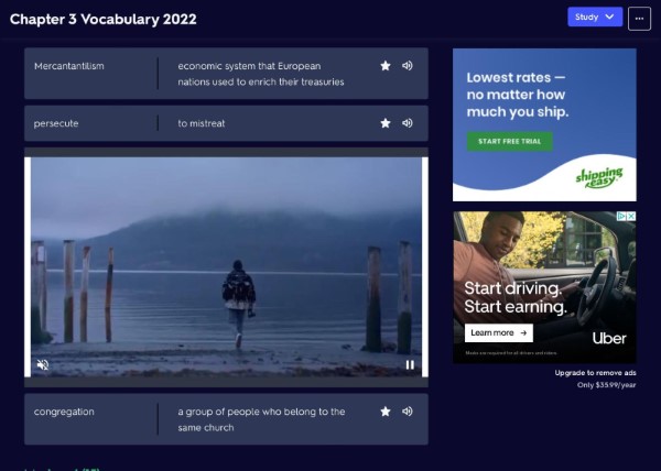 Phiên bản Quizlet miễn phí thường đi kèm với quảng cáo