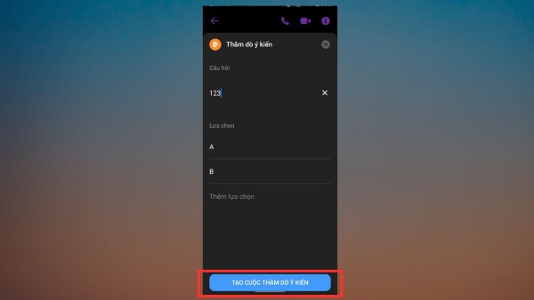 Nhấn “Tạo” để bắt đầu khảo sát