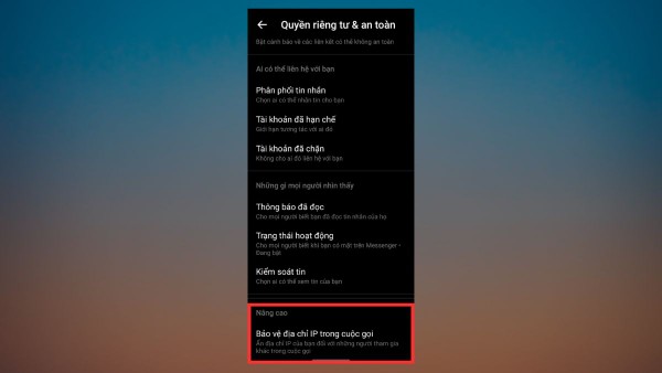 Mở Quyền riêng tư và an toàn 
