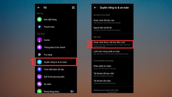 Chọn Quyền riêng tư và An toàn