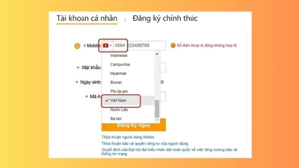 Chọn quốc gia Việt Nam
