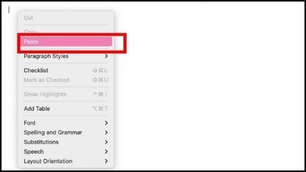 Nhấn chuột phải, chọn Paste