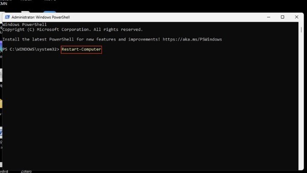 Nhập lệnh: Restart-Computer