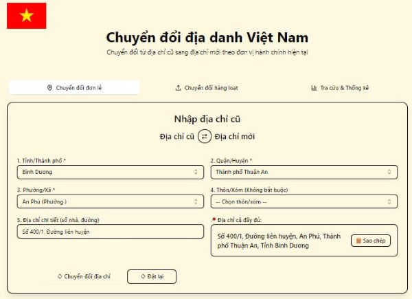 Nhập địa chỉ cũ của doanh nghiệp