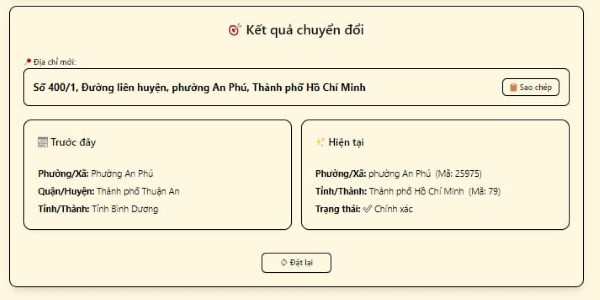 Kết quả địa chỉ mới của doanh nghiệp trả về 