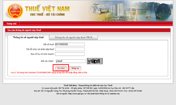 Nhấn nút “Tra cứu”