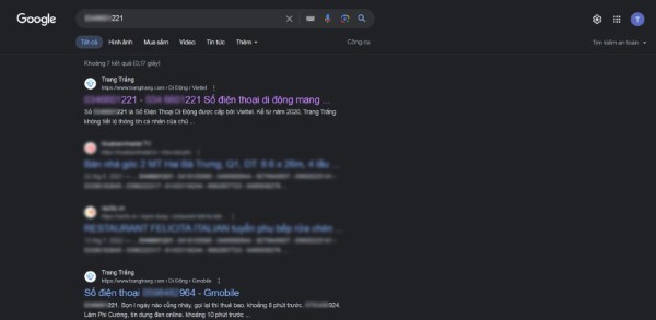 Người dùng nhập số điện thoại vào ô tìm kiếm Google và nhấn Enter