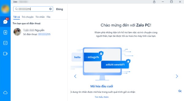 Nhập số vào ô tìm kiếm trên Zalo để xem tài khoản nào sử dụng số đó