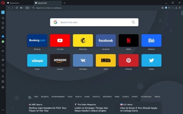 Opera tích hợp sẵn các ứng dụng mạng xã hội phổ biến