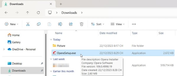Mở file OperaSetup.exe