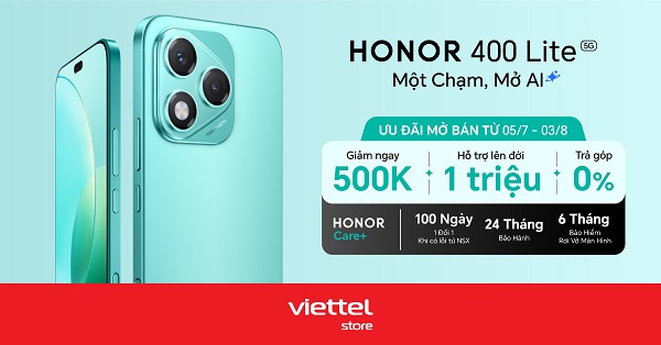 Ưu đãi mở bán HONOR 400 Lite 5G - Một chạm, mở AI giảm ngay 500K, hỗ trợ lên đời 1 triệu