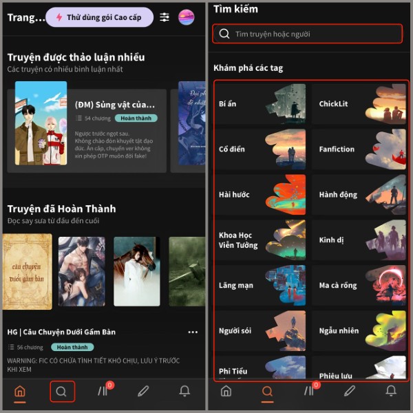 Tìm kiếm và lọc truyện theo thể loại 