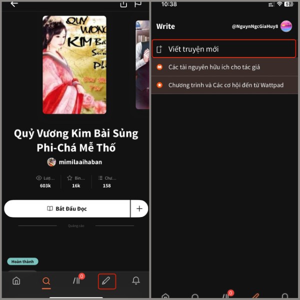 Chọn “Viết truyện mới” 