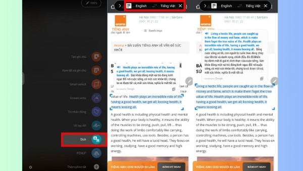 Mở Air Command, nhấn Translate rồi chọn ngữ nguồn và đích