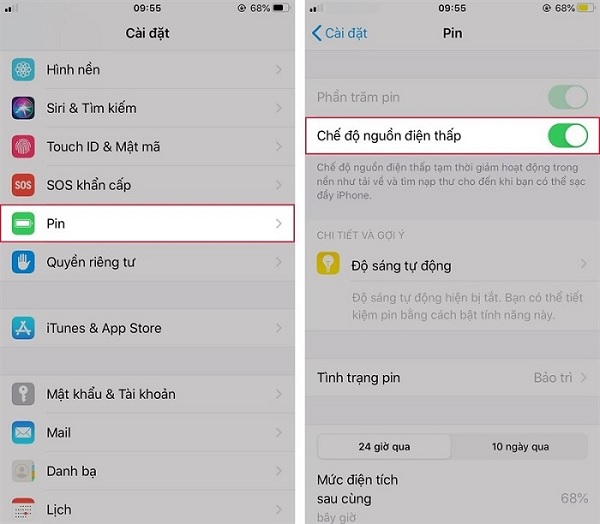 Tắt chế độ tiết kiệm pin