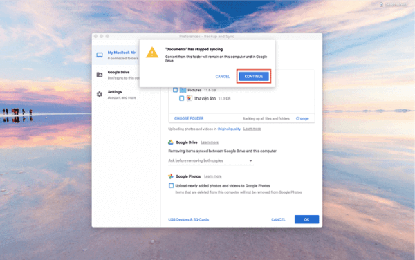 Bỏ tích các thư mục không muốn đồng bộ