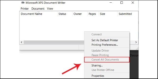 Chọn Cancel All Document 