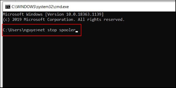 Nhập lệnh: net stop spooler