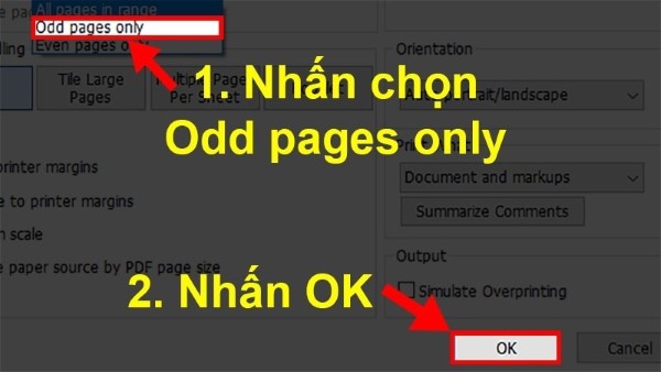Chọn Odd Pages Only → OK