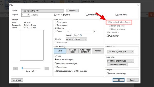 Tích vào ô Print on both sides