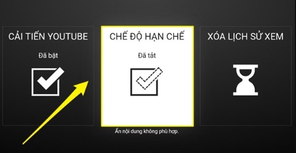Chọn bật Chế độ hạn chế