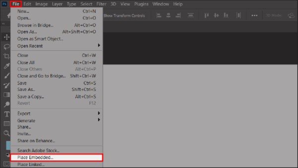 Chọn File → chọn Place Embedded