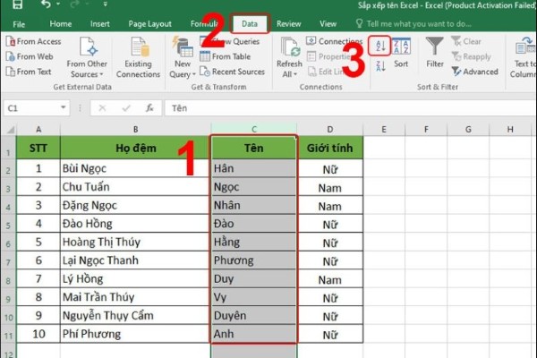 Chọn Sort A to Z trong Sort & Filter