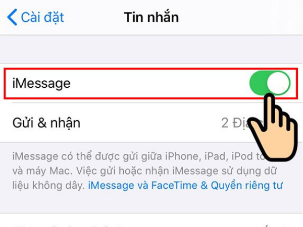 Nhấn thanh trượt iMessage