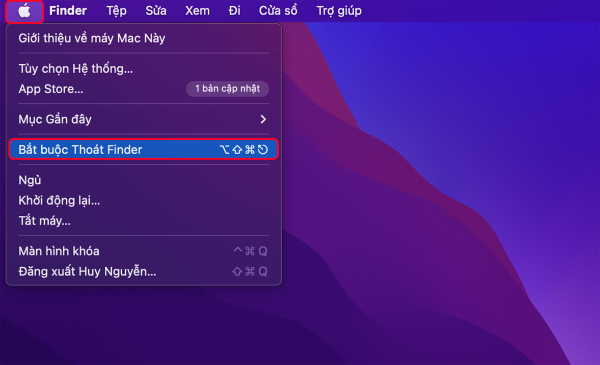 Chọn ứng dụng không phản hồi và nhấn Force Quit