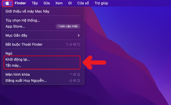 Chọn “Shutdown” để tắt máy 