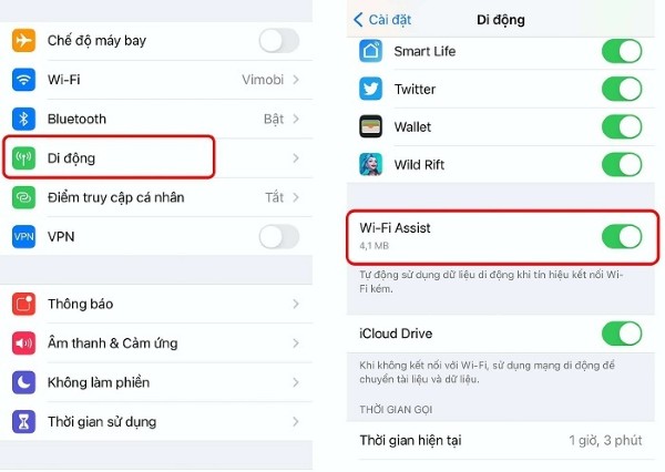 Mở Cài đặt > chọn Di động