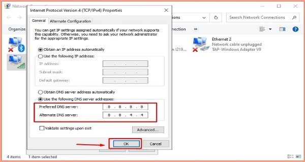 Điền thông tin mã DNS và nhấn OK để lưu thay đổi