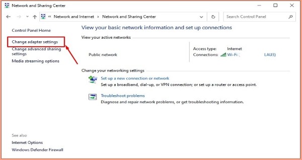Chọn Change adapter settings