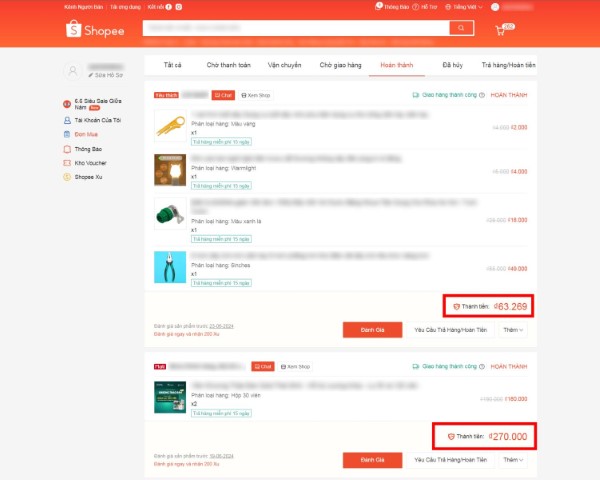 Chọn đơn hàng muốn xem chi tiết