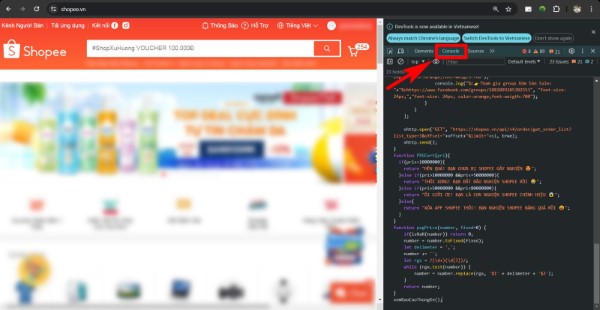Tiến hành mở công cụ Console