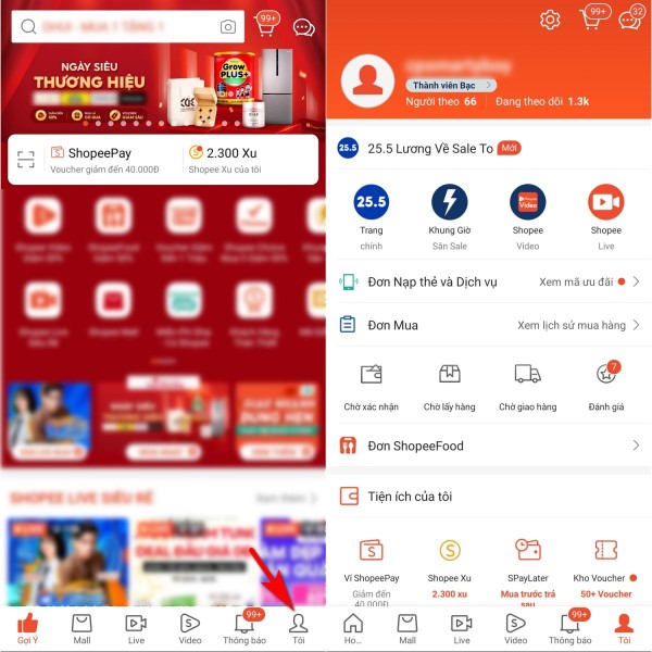 Nhấn chọn tab Tôi 