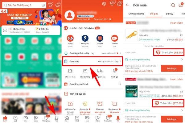 Chọn mục Đơn mua 