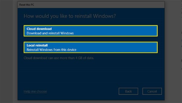 Tùy chọn cách cài lại Windows