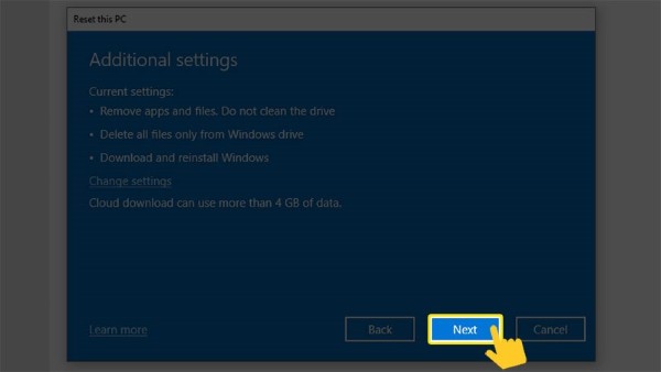 Nhấn Next để xác nhận