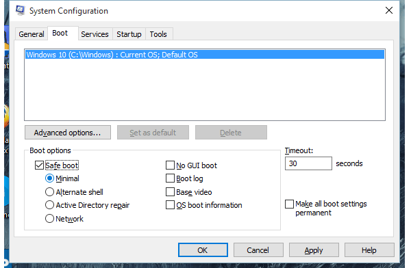 Đánh dấu vào ô Safe boot rồi nhấn OK