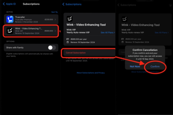 Chọn vào dịch vụ muốn hủy, nhấn hủy đăng ký và nhấn xác nhận 