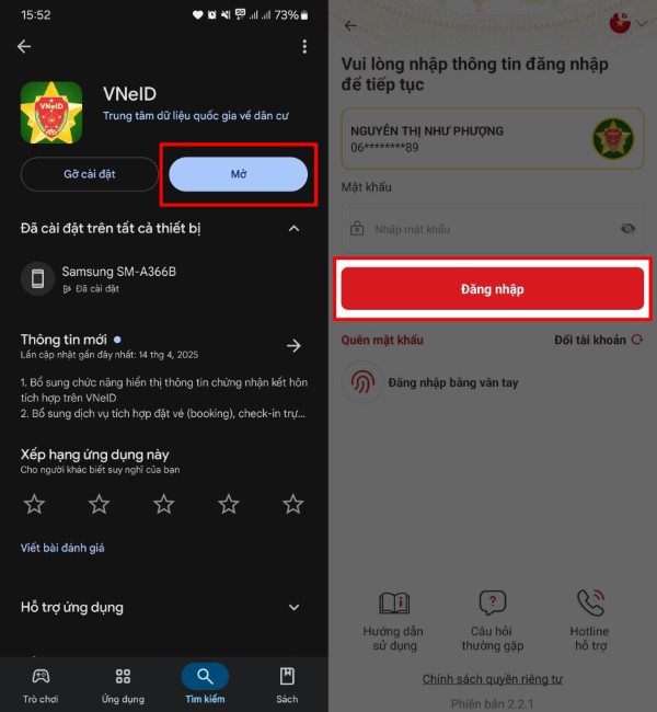 Tiến hành đăng nhập vào tài khoản VNeID