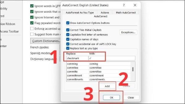 Nhập ký hiệu ✔ → chọn OK