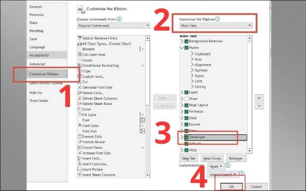 Chọn Customize Ribbon