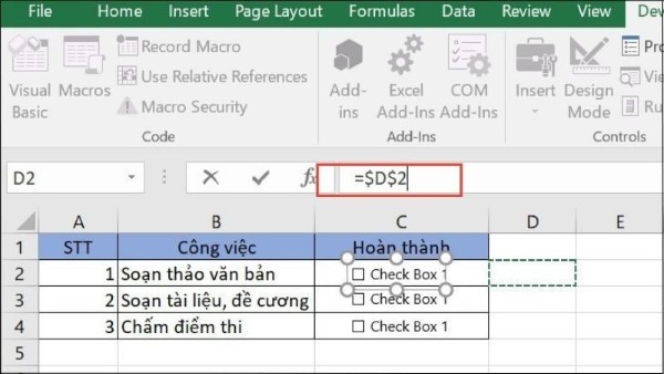 Nhập công thức =D2