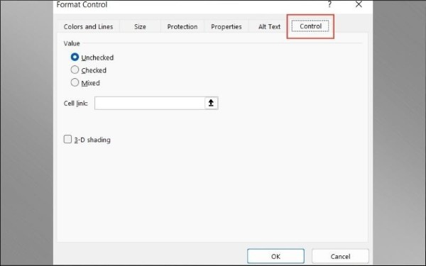 Cài đặt trạng thái mặc định tại Tab Control